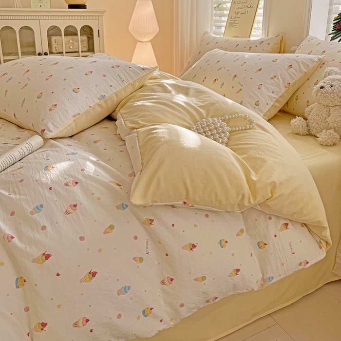 91家纺网 家纺一手货源 找家纺 温眠家纺 2026新款A类古法水洗仿棉云感棉加厚四件套 冰淇淋乐园