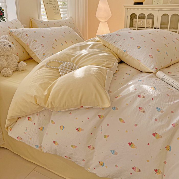 91家纺网 家纺一手货源 找家纺 温眠家纺 2026新款A类古法水洗仿棉云感棉加厚四件套 冰淇淋乐园