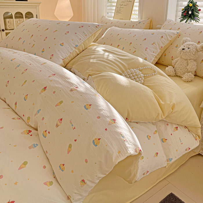 91家纺网 家纺一手货源 找家纺 温眠家纺 2026新款A类古法水洗仿棉云感棉加厚四件套 冰淇淋乐园