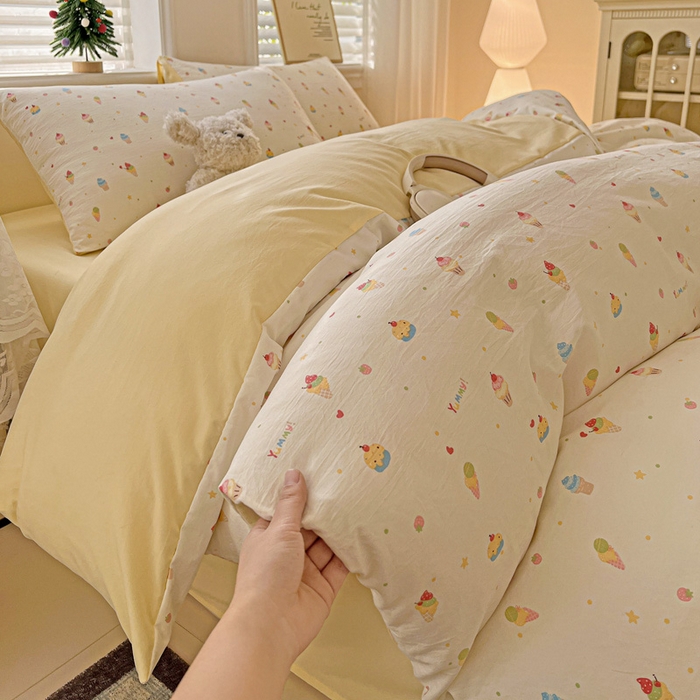 91家纺网 家纺一手货源 找家纺 温眠家纺 2026新款A类古法水洗仿棉云感棉加厚四件套 冰淇淋乐园