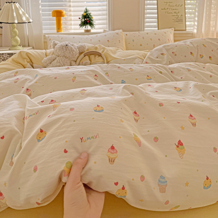 91家纺网 家纺一手货源 找家纺 温眠家纺 2026新款A类古法水洗仿棉云感棉加厚四件套 冰淇淋乐园