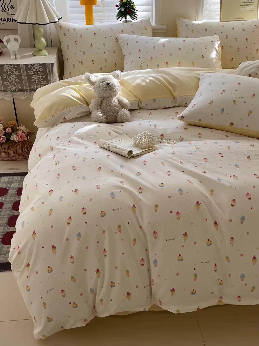 91家纺网 家纺一手货源 找家纺 温眠家纺 2026新款A类古法水洗仿棉云感棉加厚四件套 冰淇淋乐园