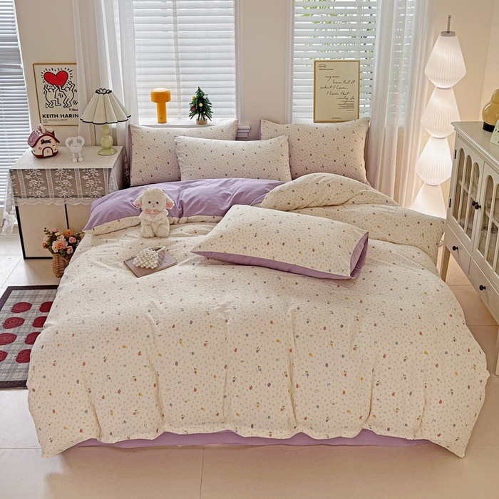 91家纺网 家纺一手货源 找家纺 温眠家纺 2026新款A类古法水洗仿棉云感棉加厚四件套 草莓密语