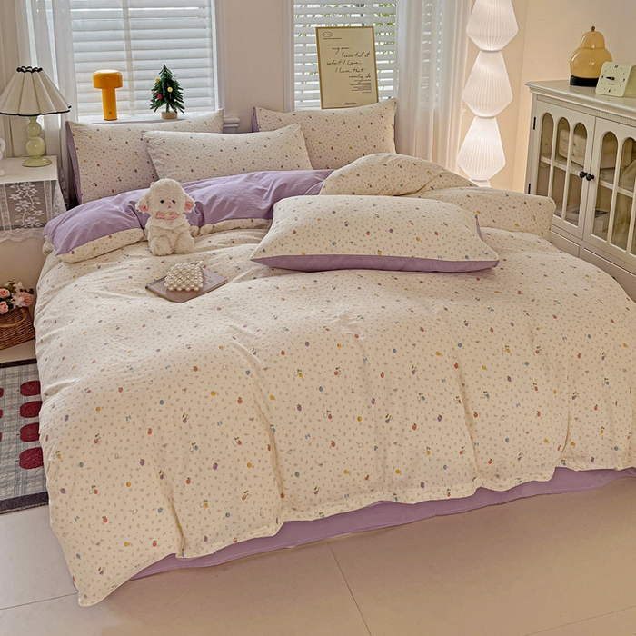 91家纺网 家纺一手货源 找家纺 温眠家纺 2026新款A类古法水洗仿棉云感棉加厚四件套 草莓密语