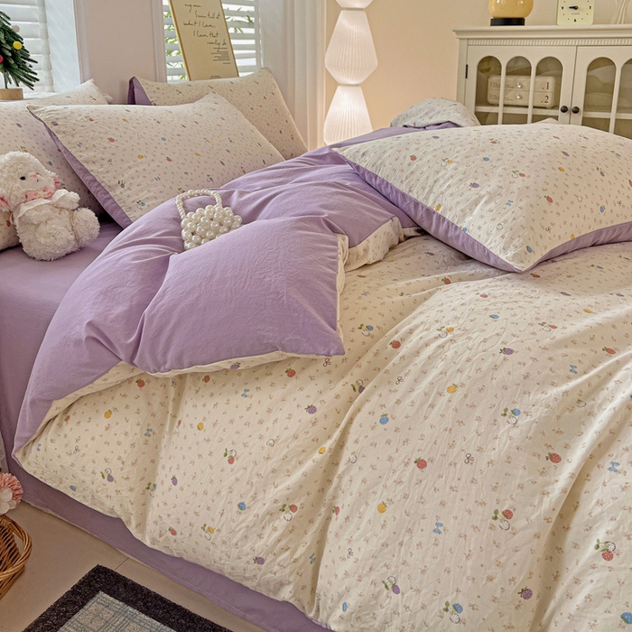 91家纺网 家纺一手货源 找家纺 温眠家纺 2026新款A类古法水洗仿棉云感棉加厚四件套 草莓密语