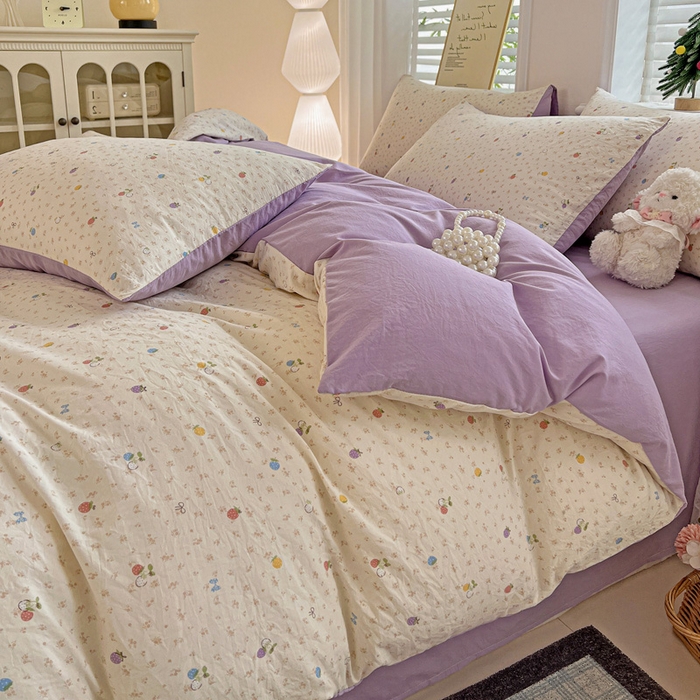 91家纺网 家纺一手货源 找家纺 温眠家纺 2026新款A类古法水洗仿棉云感棉加厚四件套 草莓密语