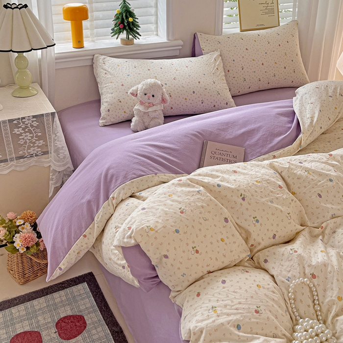 91家纺网 家纺一手货源 找家纺 温眠家纺 2026新款A类古法水洗仿棉云感棉加厚四件套 草莓密语