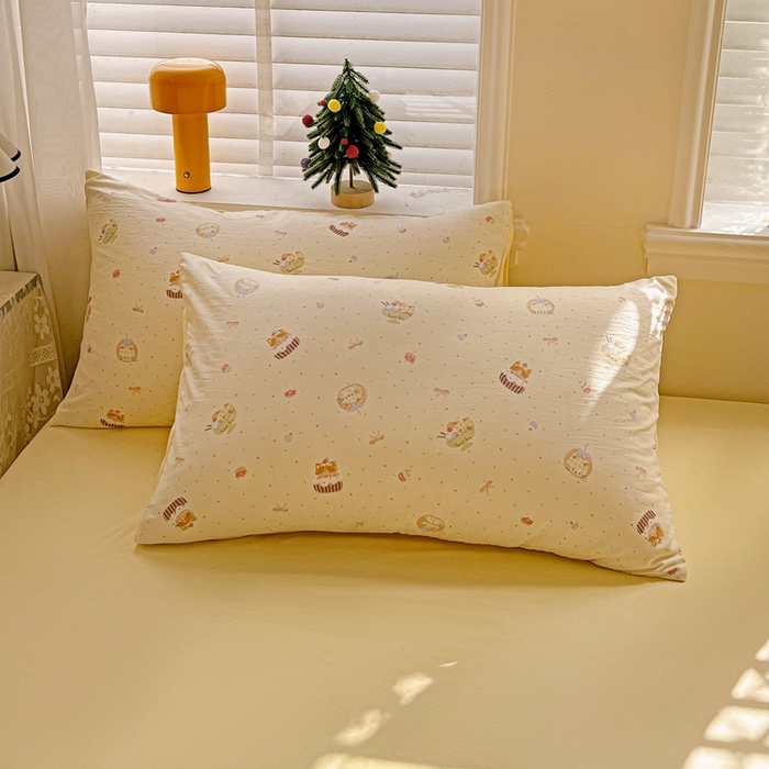 91家纺网 家纺一手货源 找家纺 温眠家纺 2026新款A类古法水洗仿棉云感棉加厚四件套 蛋糕猫咪