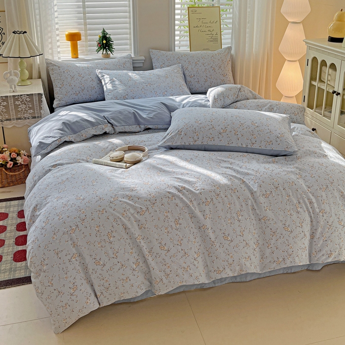 91家纺网 家纺一手货源 找家纺 温眠家纺 2026新款A类古法水洗仿棉云感棉加厚四件套 海棠碎影