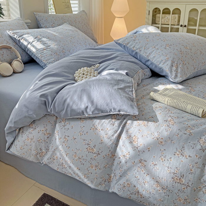 91家纺网 家纺一手货源 找家纺 温眠家纺 2026新款A类古法水洗仿棉云感棉加厚四件套 海棠碎影