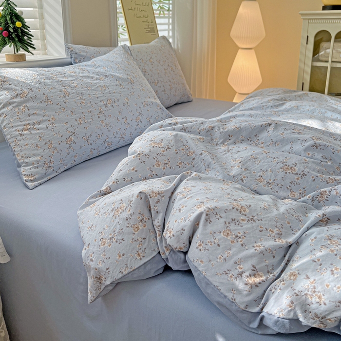 91家纺网 家纺一手货源 找家纺 温眠家纺 2026新款A类古法水洗仿棉云感棉加厚四件套 海棠碎影