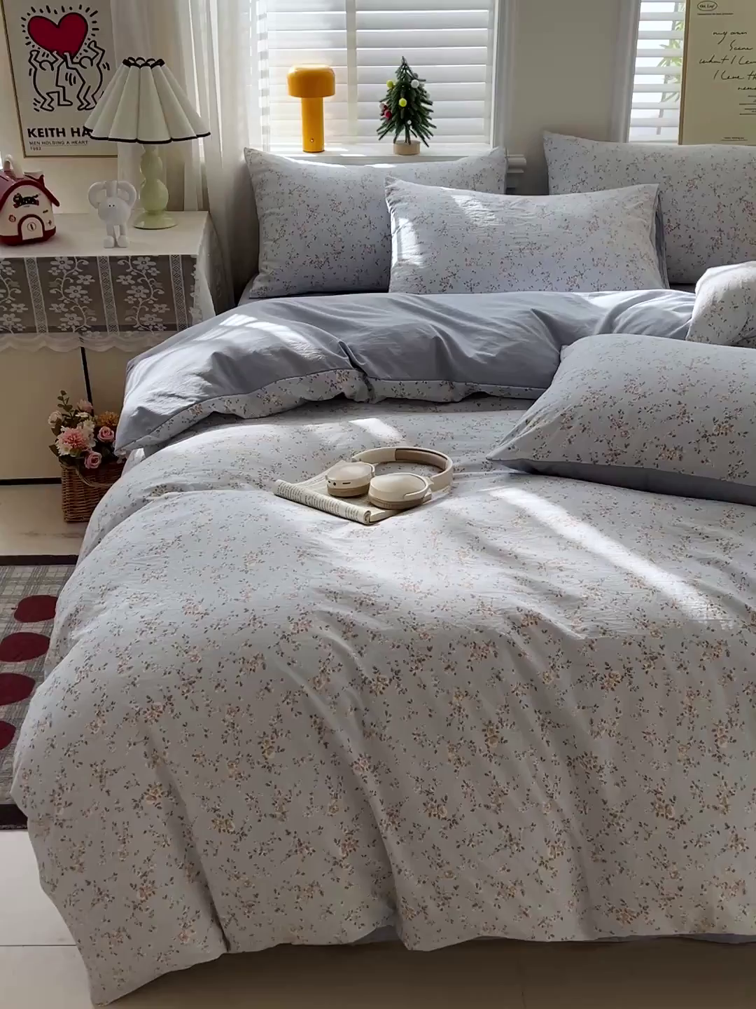 91家纺网 家纺一手货源 找家纺 温眠家纺 2026新款A类古法水洗仿棉云感棉加厚四件套 海棠碎影