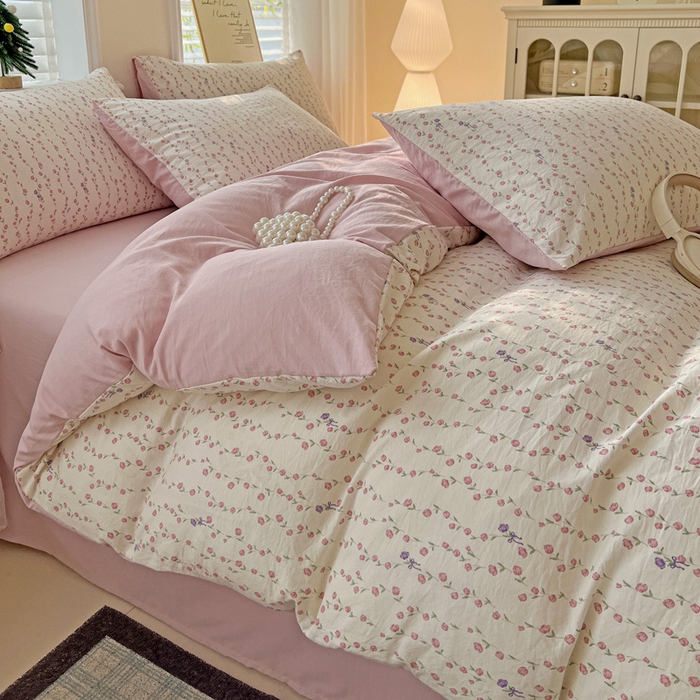 91家纺网 家纺一手货源 找家纺 温眠家纺 2026新款A类古法水洗仿棉云感棉加厚四件套 花梦蔓