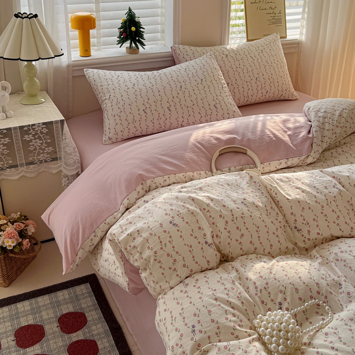 91家纺网 家纺一手货源 找家纺 温眠家纺 2026新款A类古法水洗仿棉云感棉加厚四件套 花梦蔓