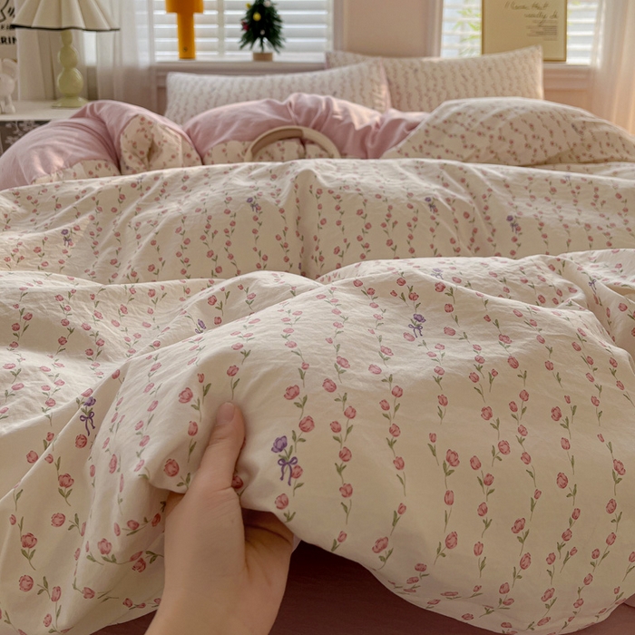 91家纺网 家纺一手货源 找家纺 温眠家纺 2026新款A类古法水洗仿棉云感棉加厚四件套 花梦蔓