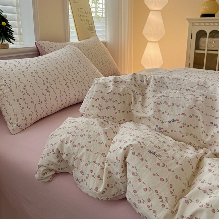 91家纺网 家纺一手货源 找家纺 温眠家纺 2026新款A类古法水洗仿棉云感棉加厚四件套 花梦蔓