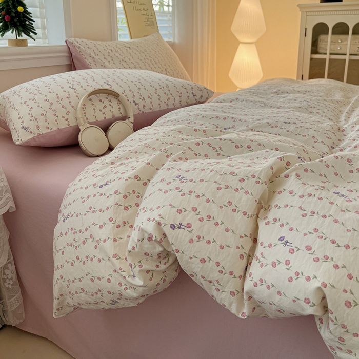 91家纺网 家纺一手货源 找家纺 温眠家纺 2026新款A类古法水洗仿棉云感棉加厚四件套 花梦蔓