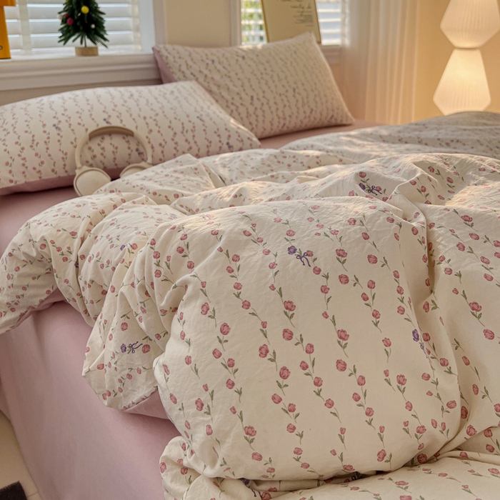 91家纺网 家纺一手货源 找家纺 温眠家纺 2026新款A类古法水洗仿棉云感棉加厚四件套 花梦蔓