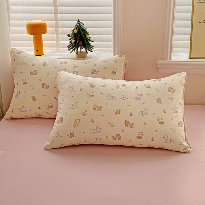 91家纺网 家纺一手货源 找家纺 温眠家纺 2026新款A类古法水洗仿棉云感棉加厚四件套 花园小狗