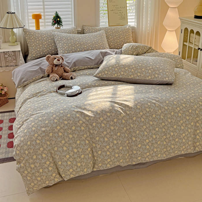 91家纺网 家纺一手货源 找家纺 温眠家纺 2026新款A类古法水洗仿棉云感棉加厚四件套 花悦梦境