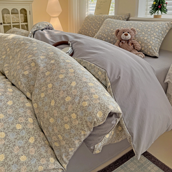 91家纺网 家纺一手货源 找家纺 温眠家纺 2026新款A类古法水洗仿棉云感棉加厚四件套 花悦梦境