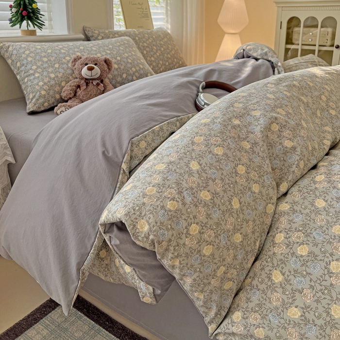 91家纺网 家纺一手货源 找家纺 温眠家纺 2026新款A类古法水洗仿棉云感棉加厚四件套 花悦梦境