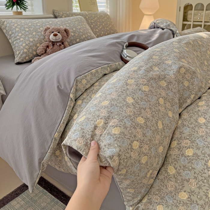 91家纺网 家纺一手货源 找家纺 温眠家纺 2026新款A类古法水洗仿棉云感棉加厚四件套 花悦梦境