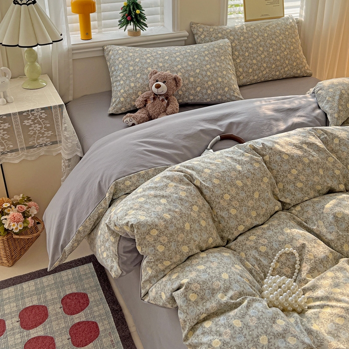 91家纺网 家纺一手货源 找家纺 温眠家纺 2026新款A类古法水洗仿棉云感棉加厚四件套 花悦梦境