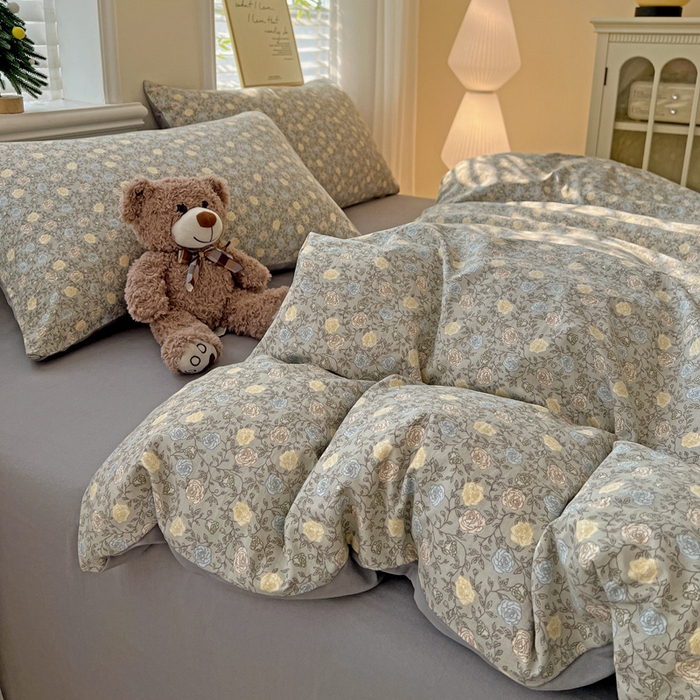 91家纺网 家纺一手货源 找家纺 温眠家纺 2026新款A类古法水洗仿棉云感棉加厚四件套 花悦梦境