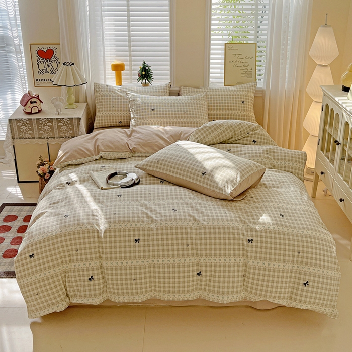 91家纺网 家纺一手货源 找家纺 温眠家纺 2026新款A类古法水洗仿棉云感棉加厚四件套 恋语织物