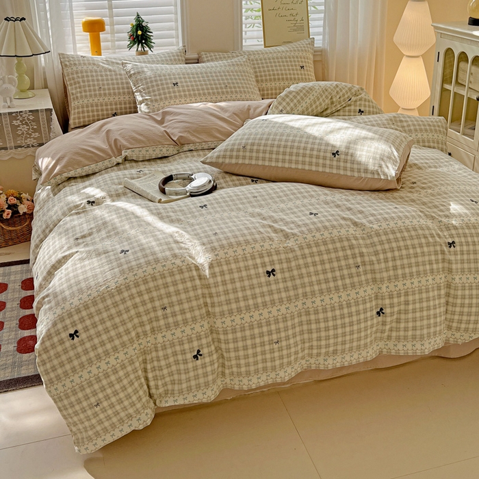 91家纺网 家纺一手货源 找家纺 温眠家纺 2026新款A类古法水洗仿棉云感棉加厚四件套 恋语织物