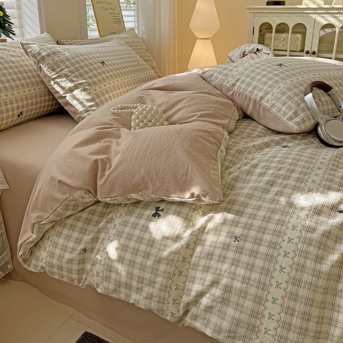 91家纺网 家纺一手货源 找家纺 温眠家纺 2026新款A类古法水洗仿棉云感棉加厚四件套 恋语织物