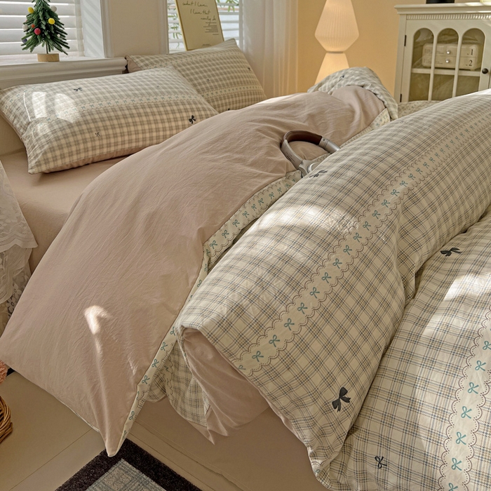 91家纺网 家纺一手货源 找家纺 温眠家纺 2026新款A类古法水洗仿棉云感棉加厚四件套 恋语织物