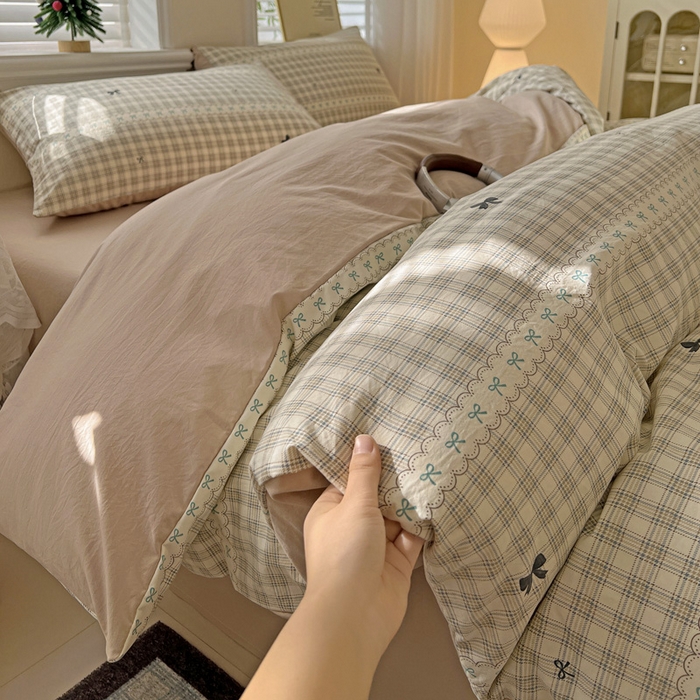 91家纺网 家纺一手货源 找家纺 温眠家纺 2026新款A类古法水洗仿棉云感棉加厚四件套 恋语织物