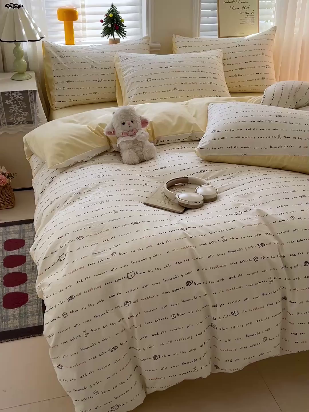 91家纺网 家纺一手货源 找家纺 温眠家纺 2026新款A类古法水洗仿棉云感棉加厚四件套 猫猫与鱼