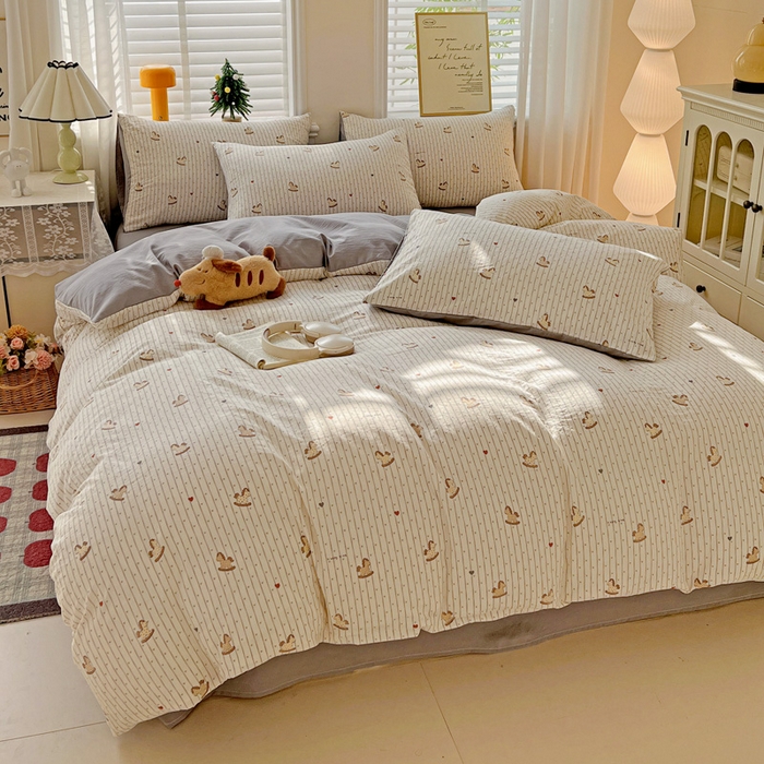 91家纺网 家纺一手货源 找家纺 温眠家纺 2026新款A类古法水洗仿棉云感棉加厚四件套 木马乐园