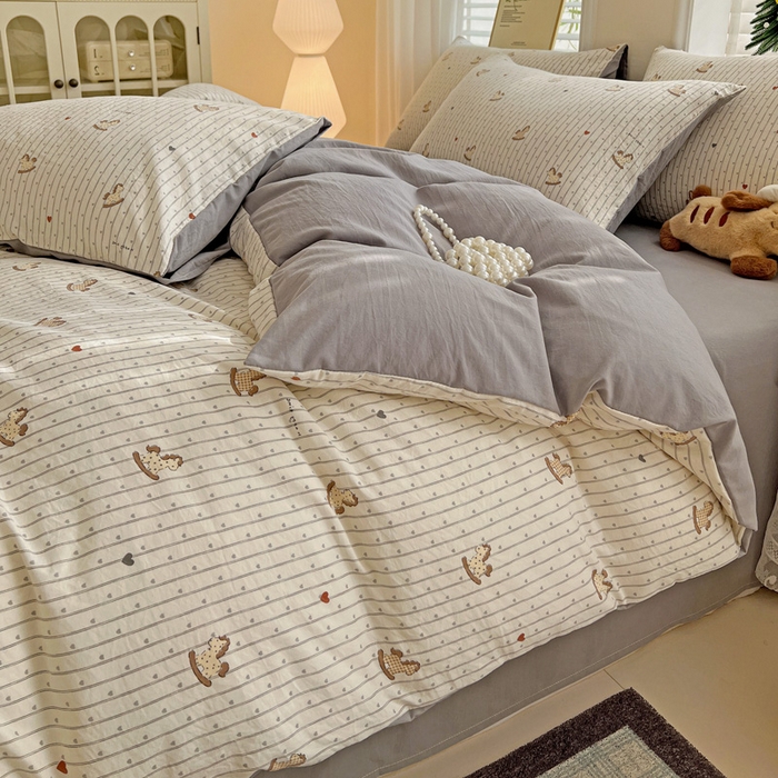 91家纺网 家纺一手货源 找家纺 温眠家纺 2026新款A类古法水洗仿棉云感棉加厚四件套 木马乐园