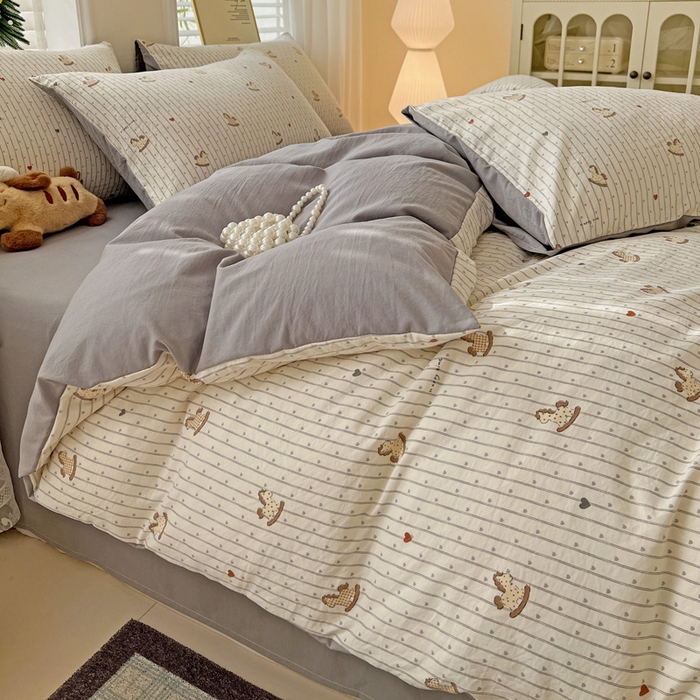 91家纺网 家纺一手货源 找家纺 温眠家纺 2026新款A类古法水洗仿棉云感棉加厚四件套 木马乐园