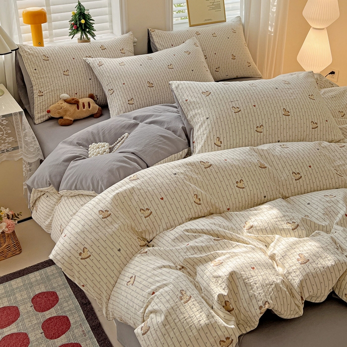 91家纺网 家纺一手货源 找家纺 温眠家纺 2026新款A类古法水洗仿棉云感棉加厚四件套 木马乐园