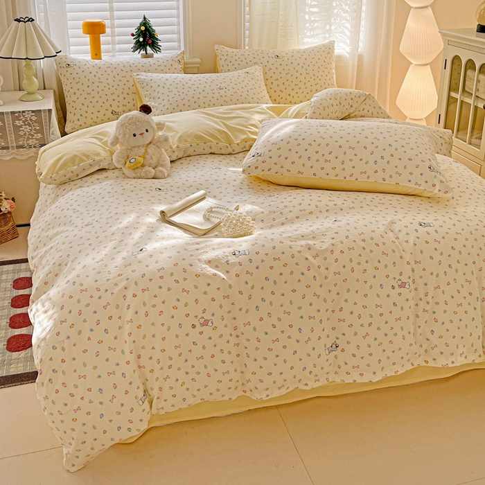 91家纺网 家纺一手货源 找家纺 温眠家纺 2026新款A类古法水洗仿棉云感棉加厚四件套 软芙小狗