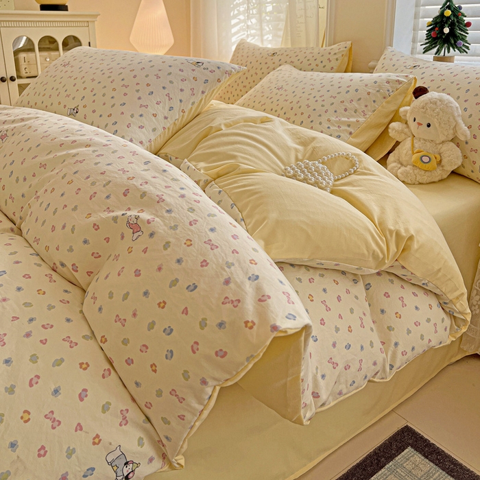 91家纺网 家纺一手货源 找家纺 温眠家纺 2026新款A类古法水洗仿棉云感棉加厚四件套 软芙小狗