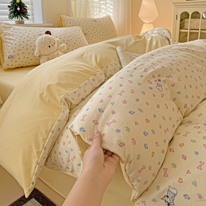 91家纺网 家纺一手货源 找家纺 温眠家纺 2026新款A类古法水洗仿棉云感棉加厚四件套 软芙小狗