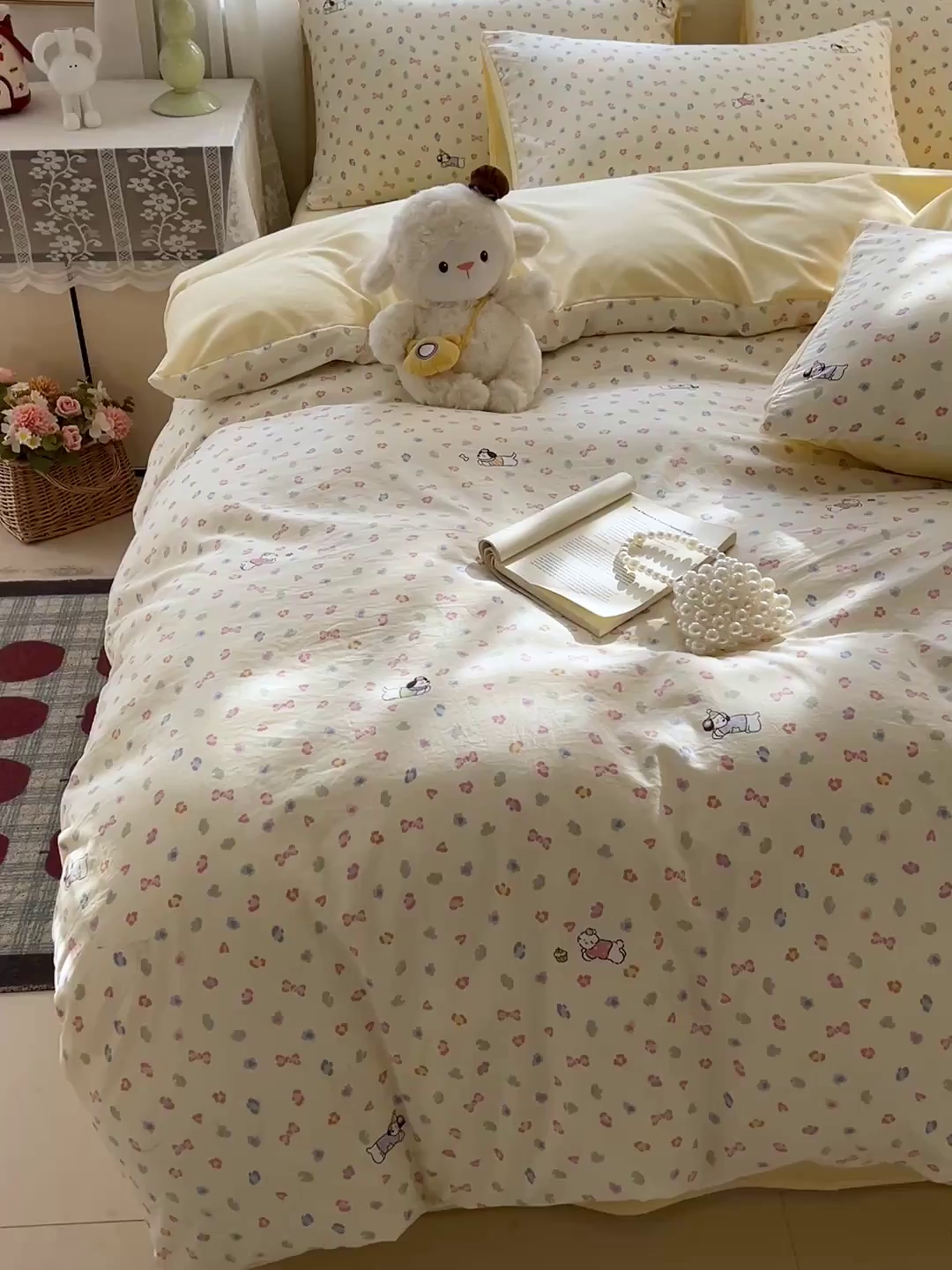 91家纺网 家纺一手货源 找家纺 温眠家纺 2026新款A类古法水洗仿棉云感棉加厚四件套 软芙小狗