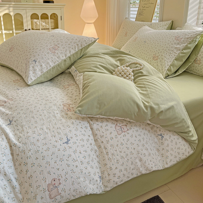 91家纺网 家纺一手货源 找家纺 温眠家纺 2026新款A类古法水洗仿棉云感棉加厚四件套 碎花小狗