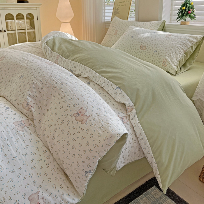 91家纺网 家纺一手货源 找家纺 温眠家纺 2026新款A类古法水洗仿棉云感棉加厚四件套 碎花小狗