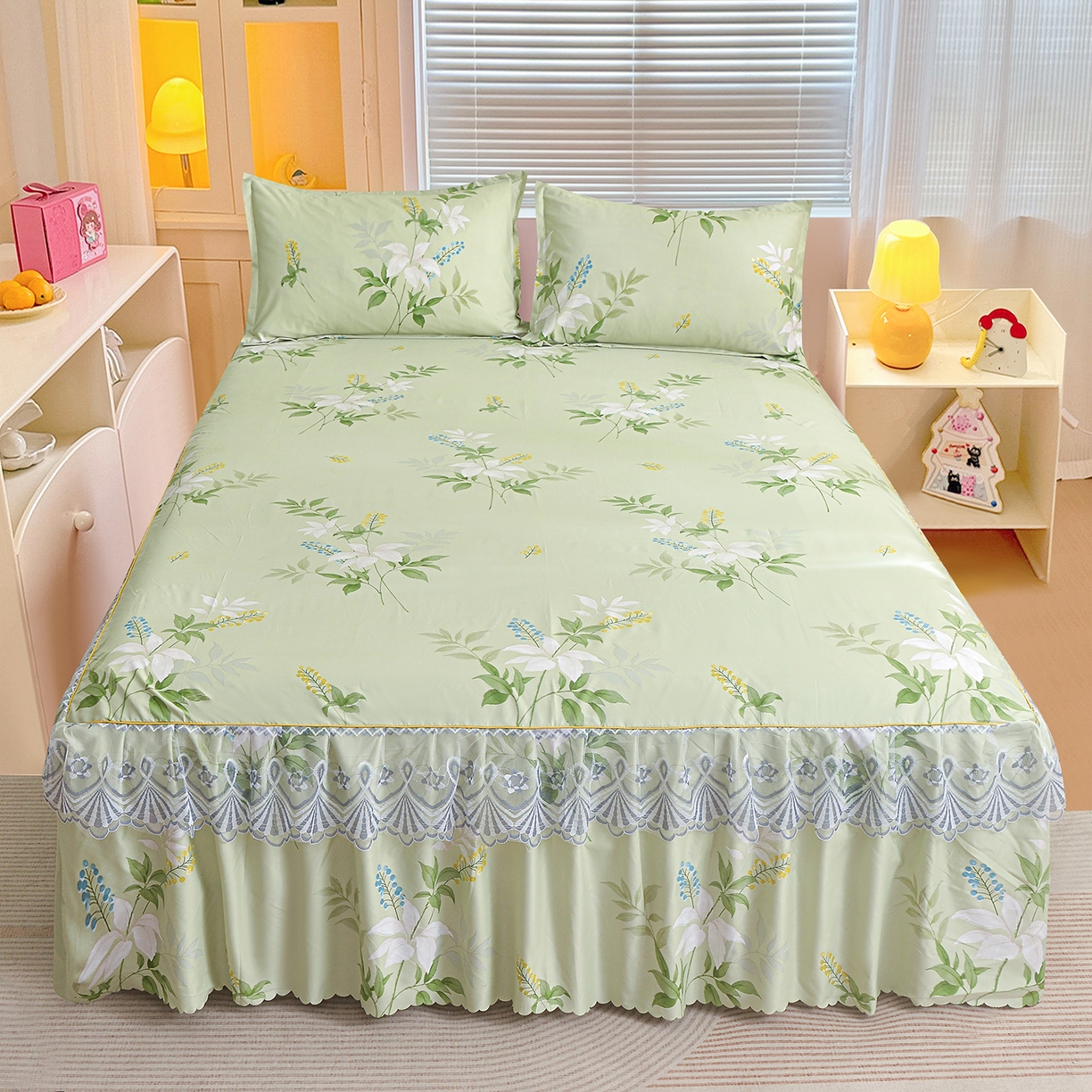 91家纺网 家纺一手货源 找家纺 （总）小雨家纺 2026新款蕾丝花边双边跨境芦荟棉床裙