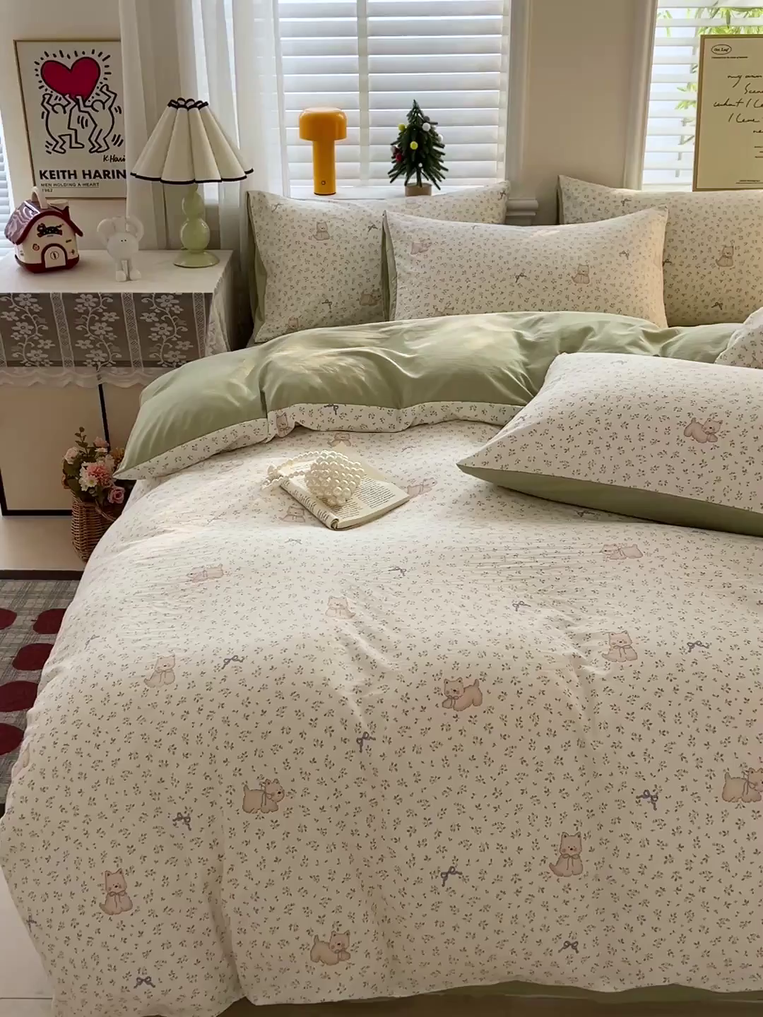 91家纺网 家纺一手货源 找家纺 温眠家纺 2026新款A类古法水洗仿棉云感棉加厚四件套 碎花小狗