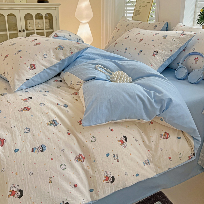 91家纺网 家纺一手货源 找家纺 温眠家纺 2026新款A类古法水洗仿棉云感棉加厚四件套 童趣甜日