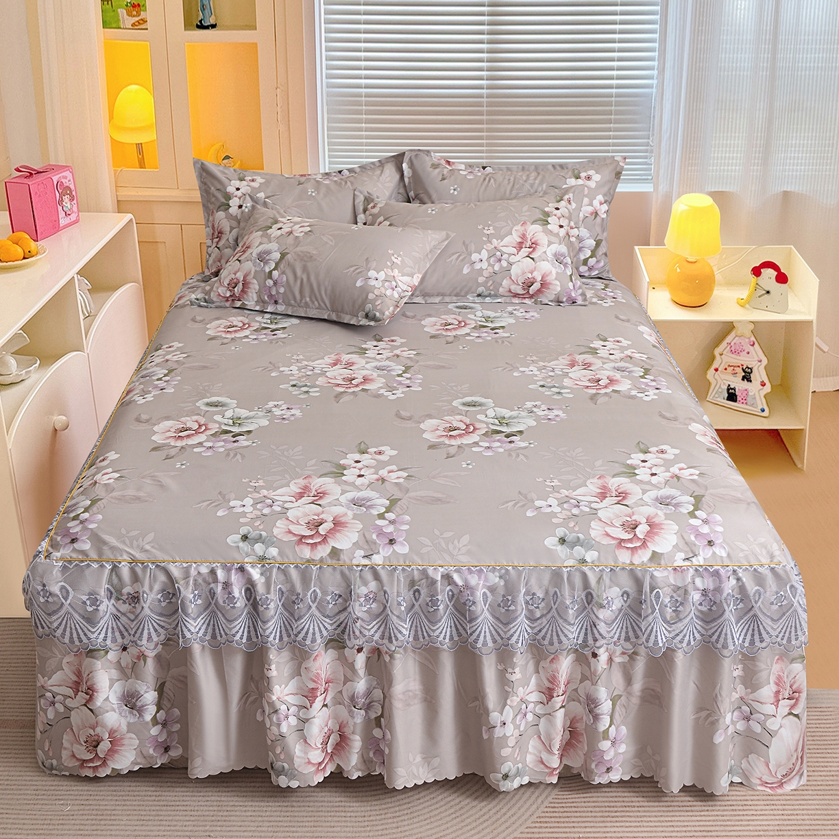 91家纺网 家纺一手货源 找家纺 （总）小雨家纺 2026新款蕾丝花边双边跨境芦荟棉床裙