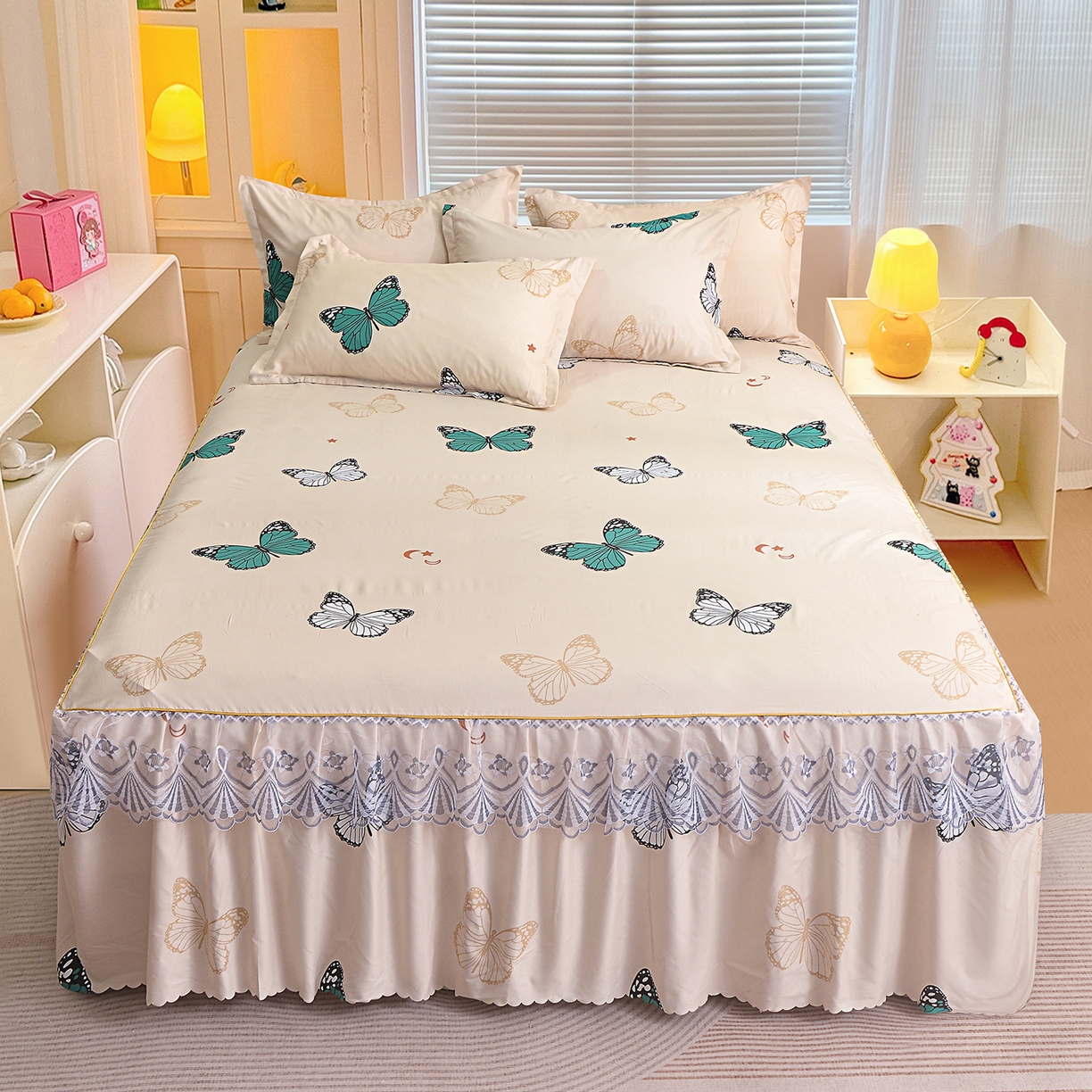 91家纺网 家纺一手货源 找家纺 （总）小雨家纺 2026新款蕾丝花边双边跨境芦荟棉床裙